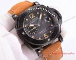 Replica Panerai Submersible Textured Dial Black PVD Brown leather